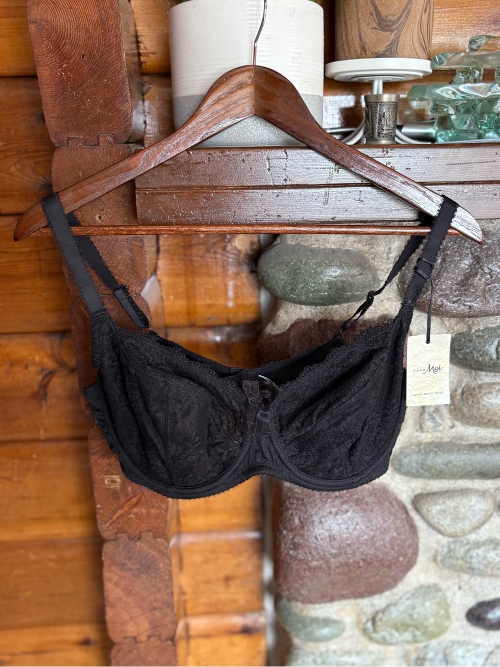 Pour Moi Flora Underwire Lace Bra 36E Black Sheer Mesh Lingerie NWT Sexy